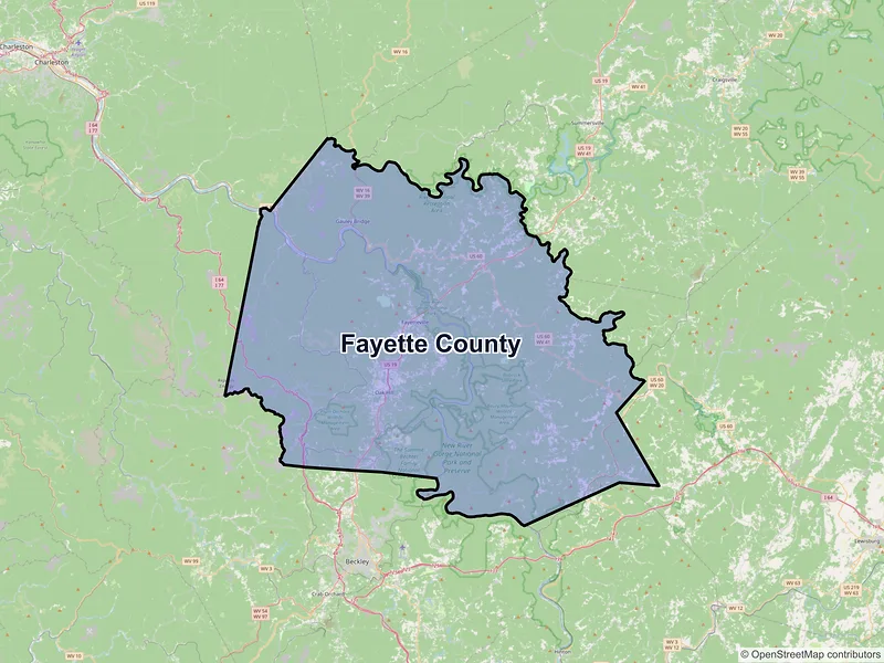 Map of Fayette County, West Virginia and ZIP codes
