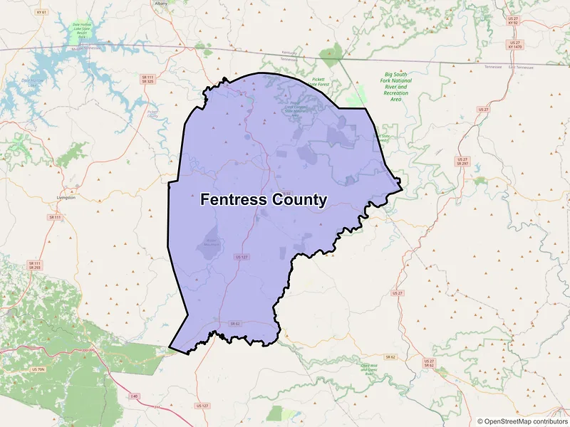 Map of Fentress County, Tennessee and ZIP codes