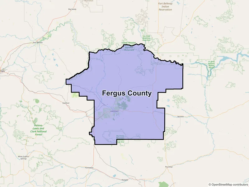 Map of Fergus County, Montana and ZIP codes