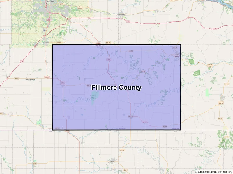 Map of Fillmore County, Minnesota and ZIP codes