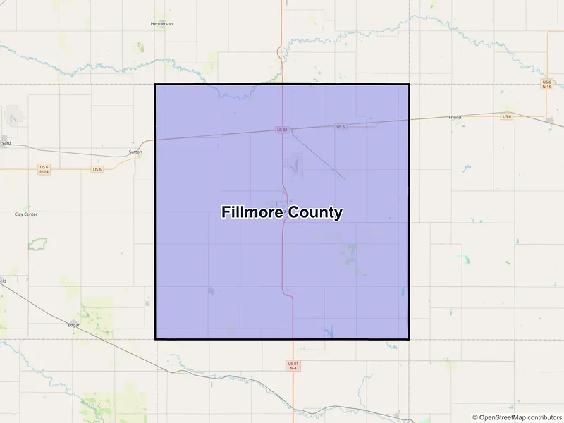 Map of Fillmore County, Nebraska and ZIP codes