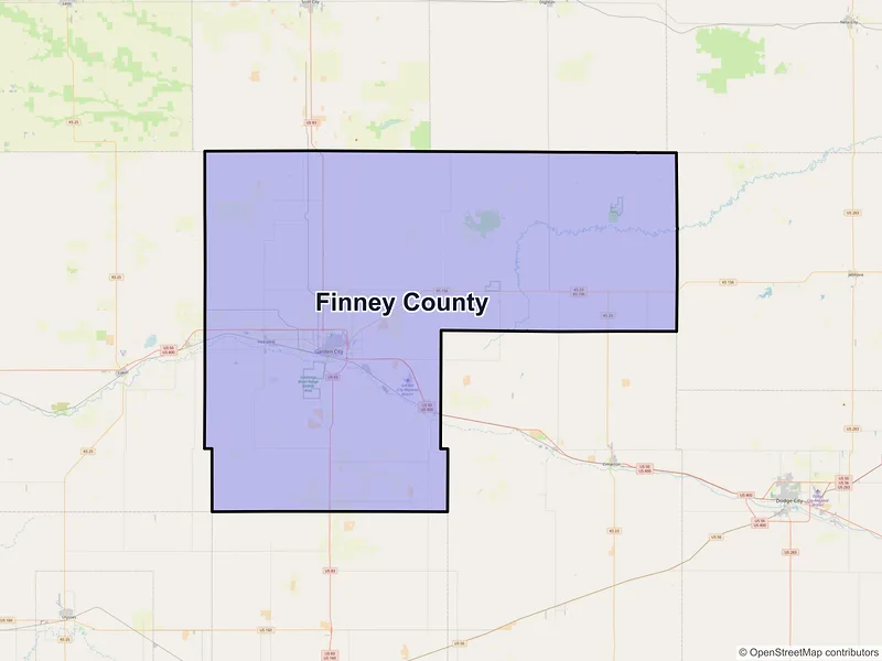 Map of Finney County, Kansas and ZIP codes