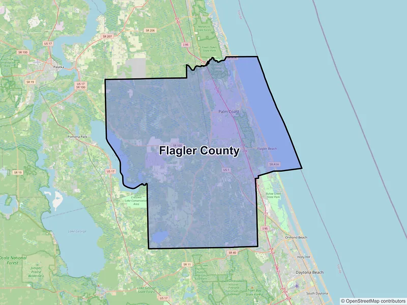 Map of Flagler County, Florida and ZIP codes