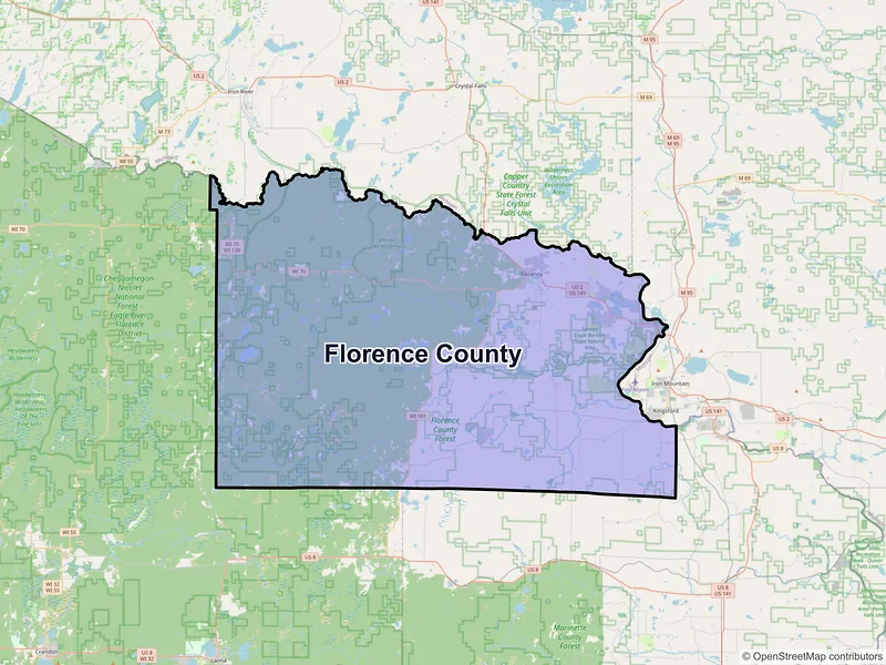 Map of Florence County, Wisconsin and ZIP codes