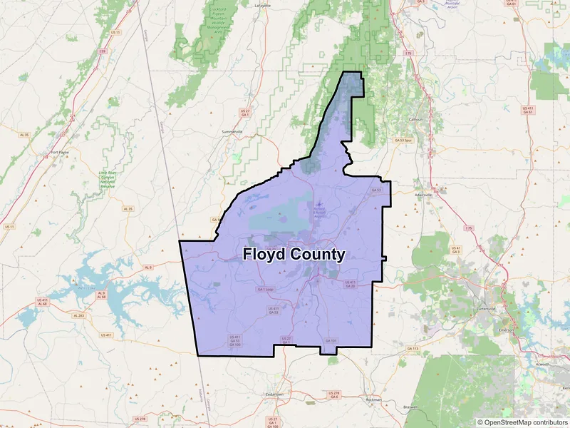 Map of Floyd County, Georgia and ZIP codes