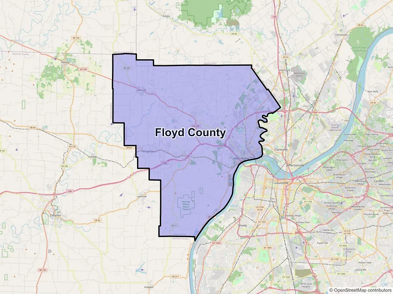 Map of Floyd County, Indiana and ZIP codes