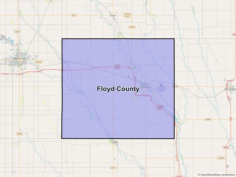 Map of Floyd County, Iowa and ZIP codes