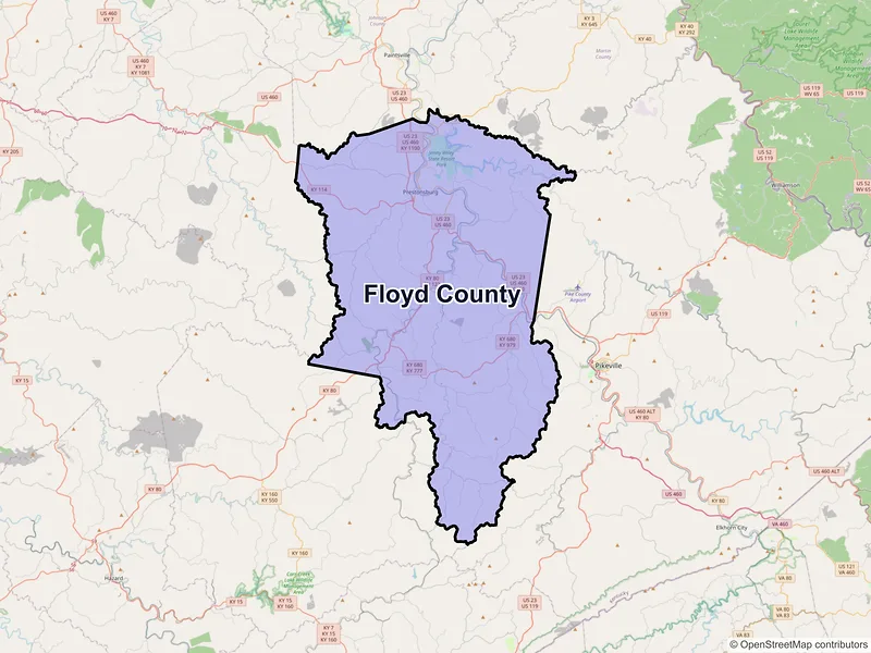 Map of Floyd County, Kentucky and ZIP codes