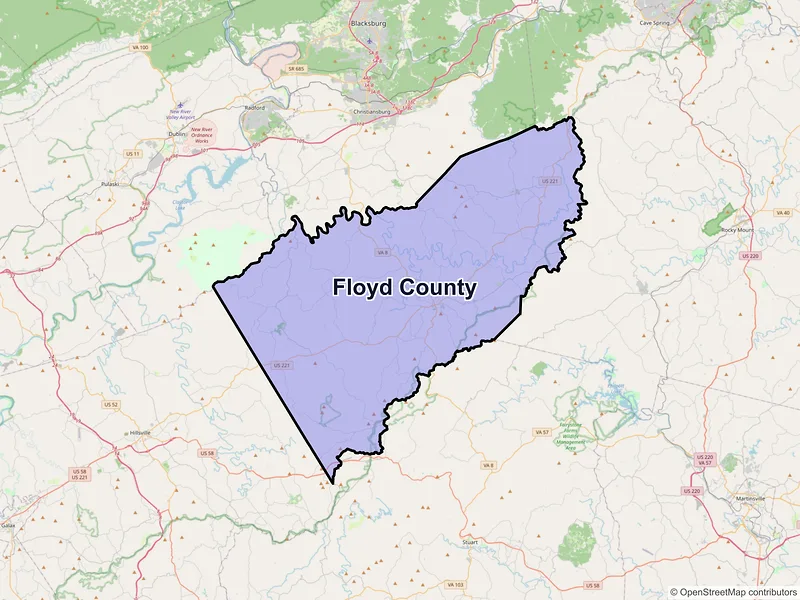 Map of Floyd County, Virginia and ZIP codes