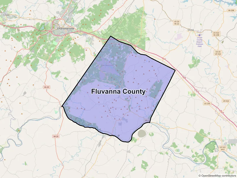 Map of Fluvanna County, Virginia and ZIP codes