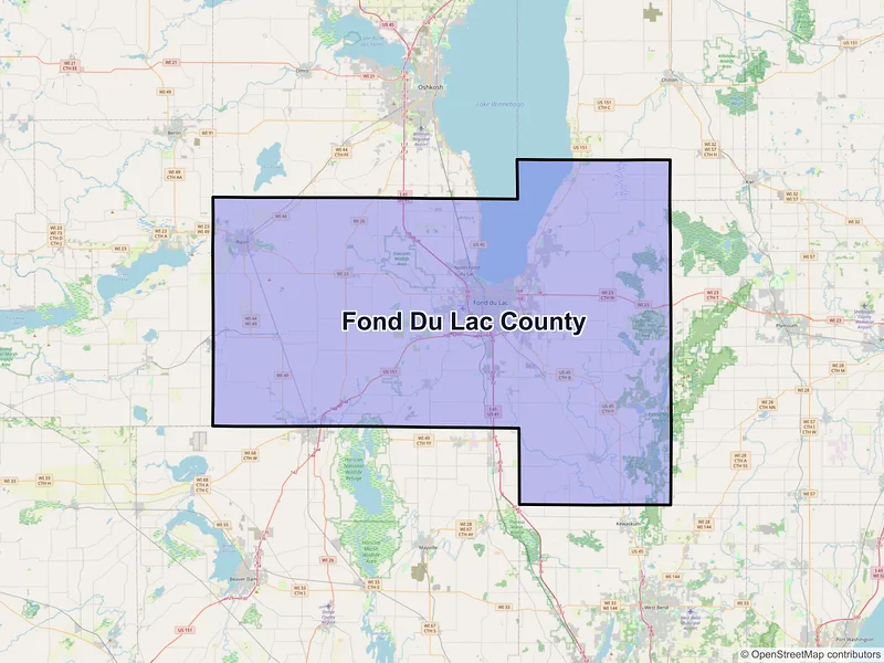 Map of Fond du Lac County, Wisconsin and ZIP codes