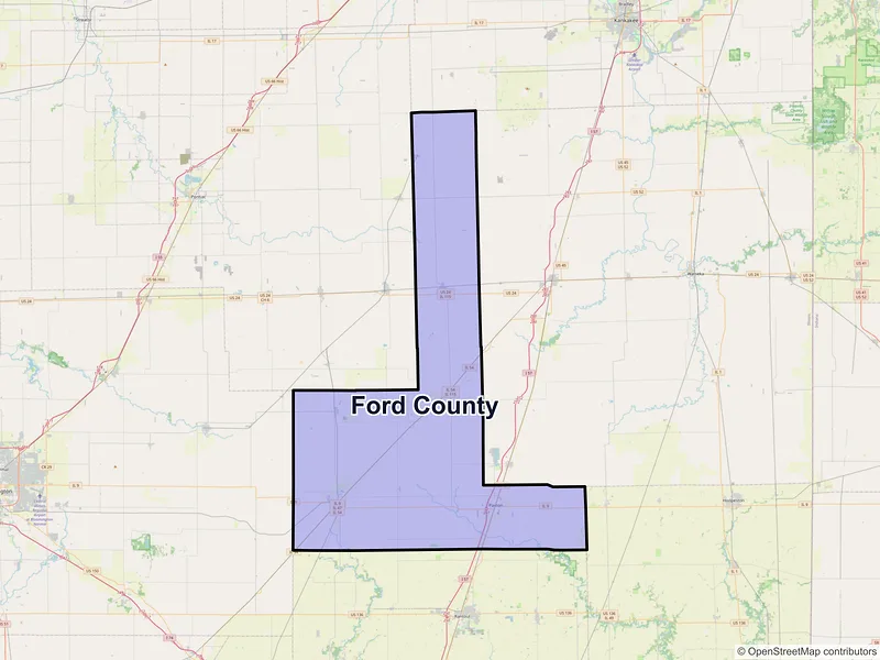 Map of Ford County, Illinois and ZIP codes