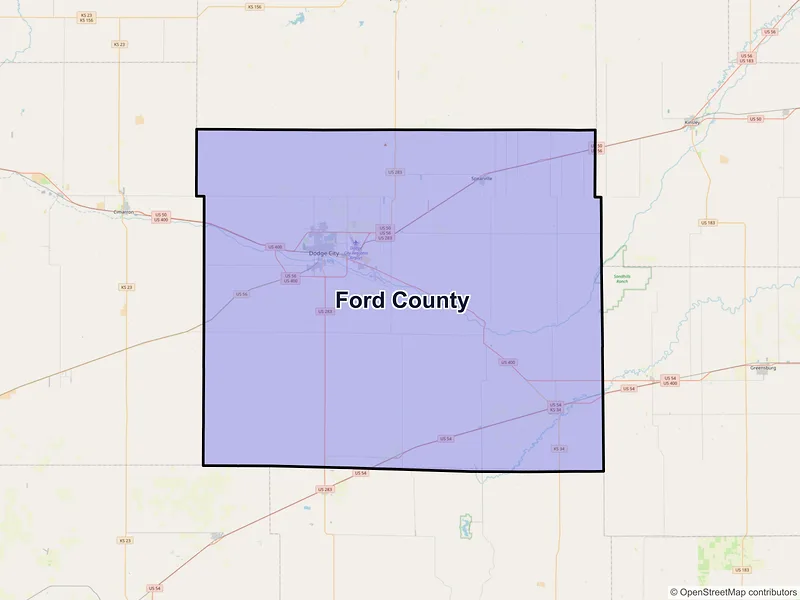 Map of Ford County, Kansas and ZIP codes