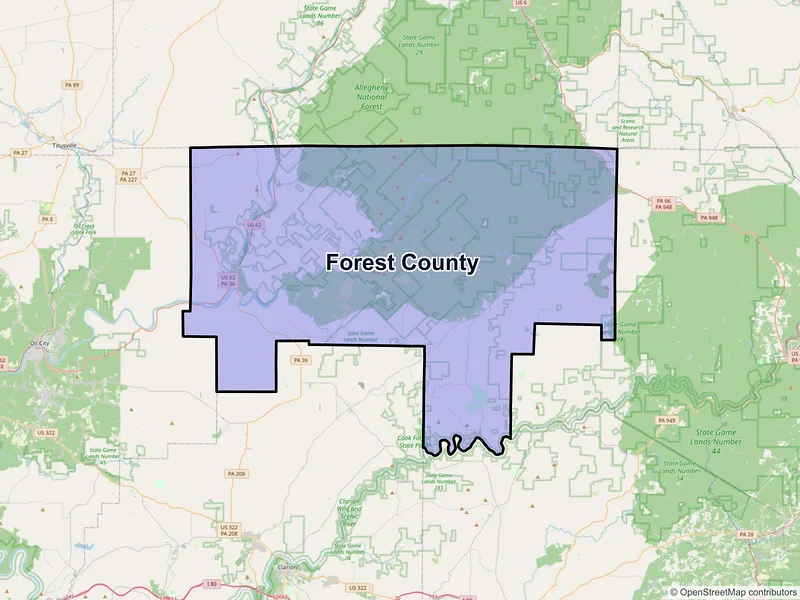 Map of Forest County, Pennsylvania and ZIP codes