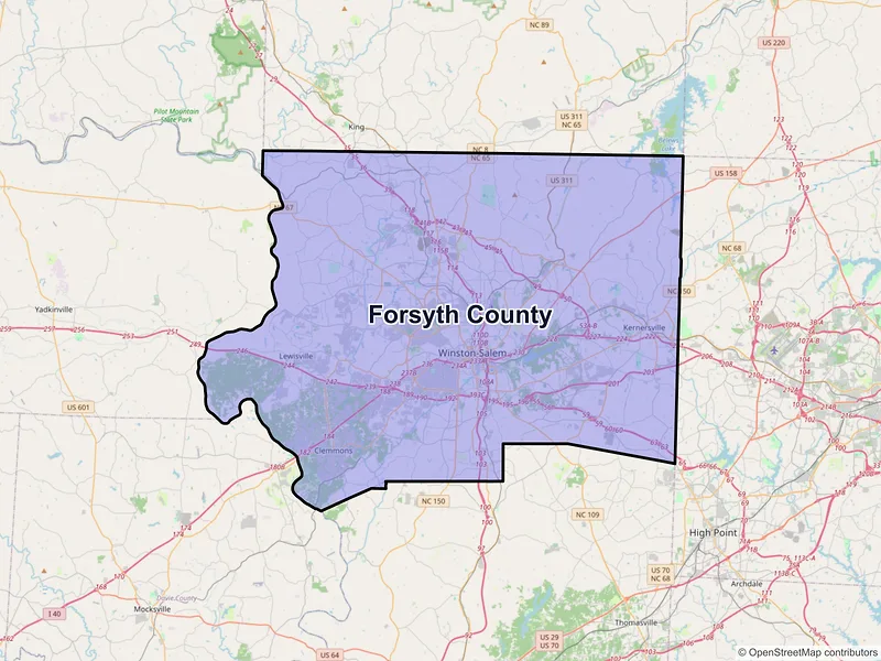 Map of Forsyth County, North Carolina and ZIP codes
