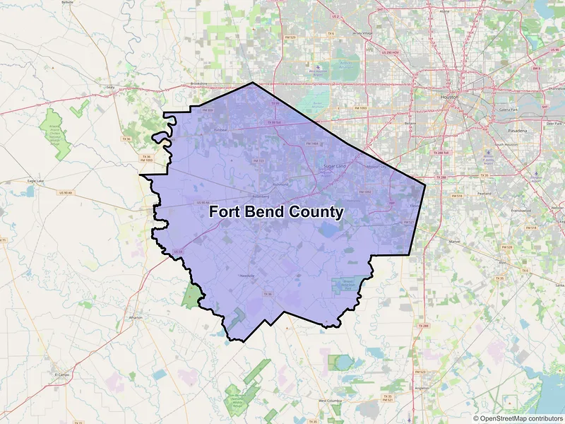 Map of Fort Bend County, Texas and ZIP codes