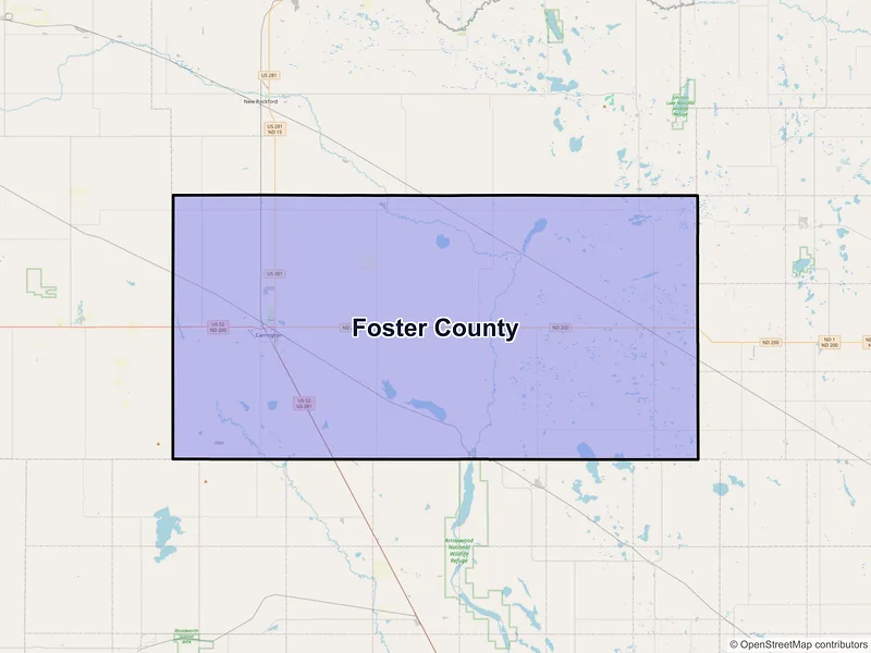Map of Foster County, North Dakota and ZIP codes