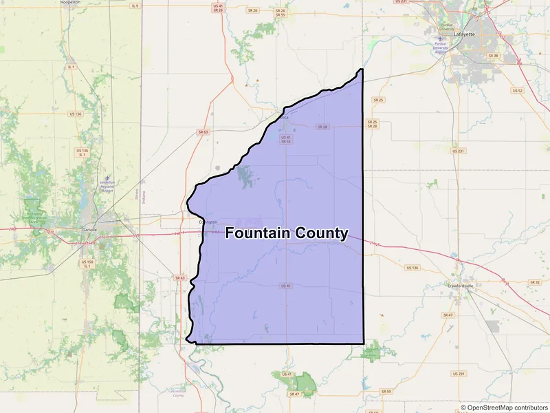 Map of Fountain County, Indiana and ZIP codes