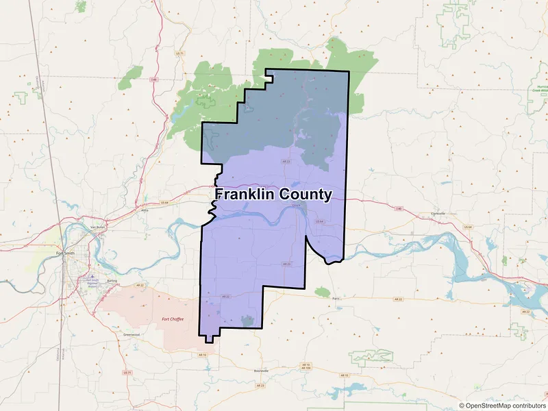 Map of Franklin County, Arkansas and ZIP codes