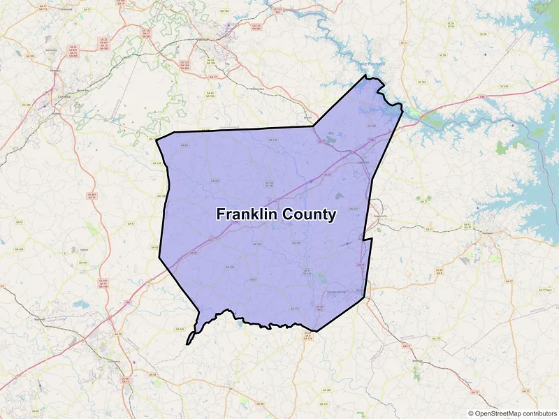 Map of Franklin County, Georgia and ZIP codes