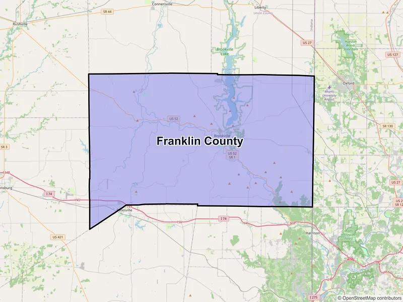 Map of Franklin County, Indiana and ZIP codes