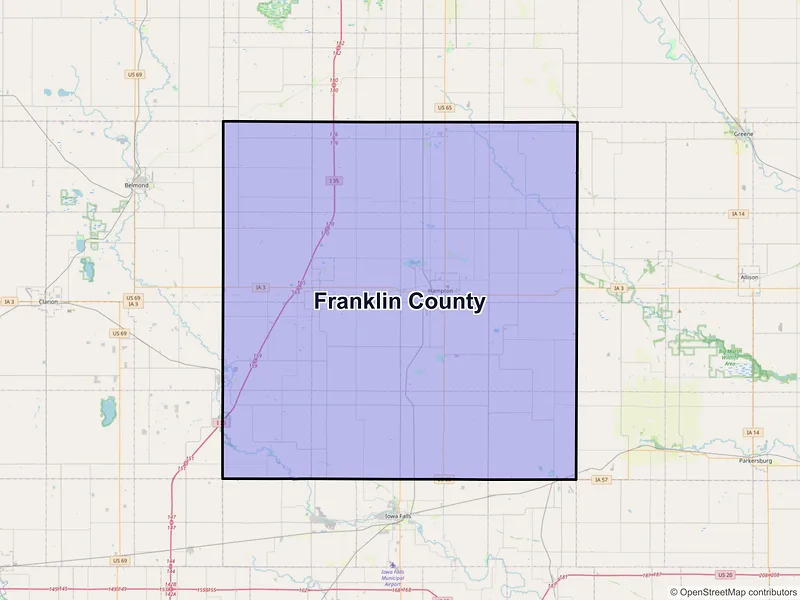 Map of Franklin County, Iowa and ZIP codes