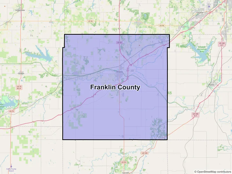 Map of Franklin County, Kansas and ZIP codes