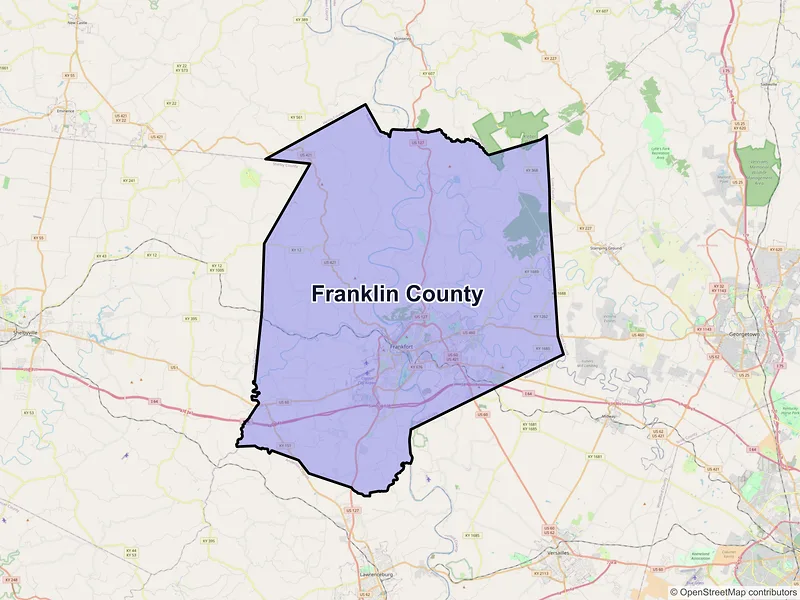 Map of Franklin County, Kentucky and ZIP codes