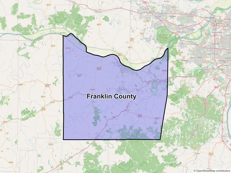 Map of Franklin County, Missouri and ZIP codes