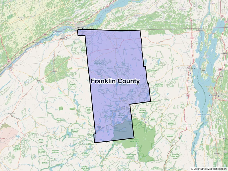 Map of Franklin County, New York and ZIP codes