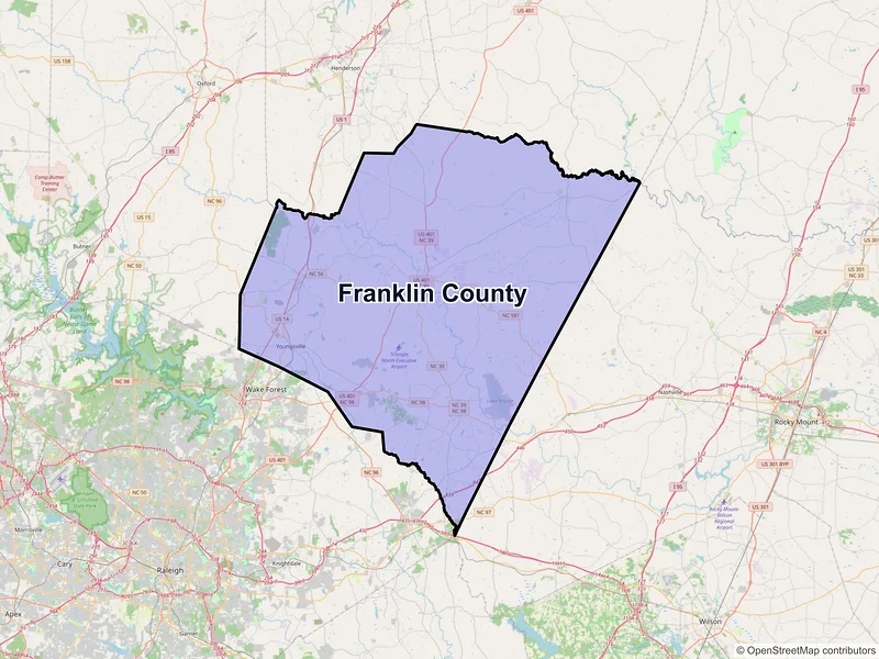 Map of Franklin County, North Carolina and ZIP codes