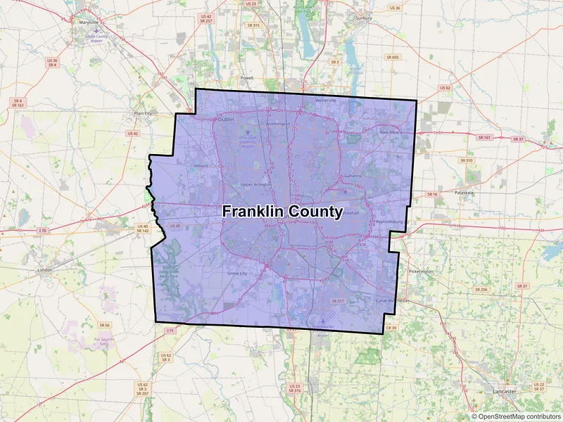 Map of Franklin County, Ohio and ZIP codes