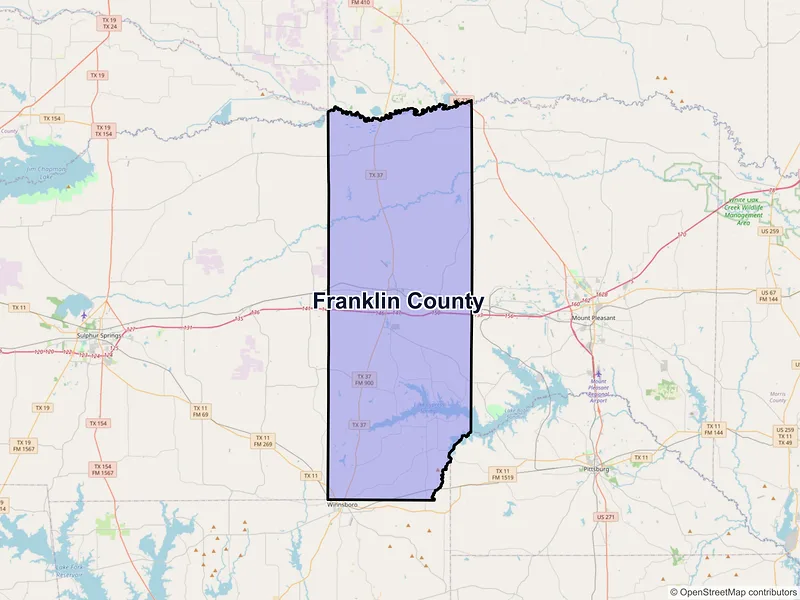 Map of Franklin County, Texas and ZIP codes