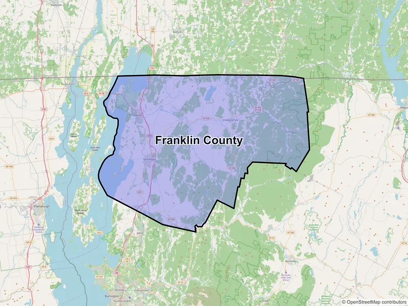 Map of Franklin County, Vermont and ZIP codes