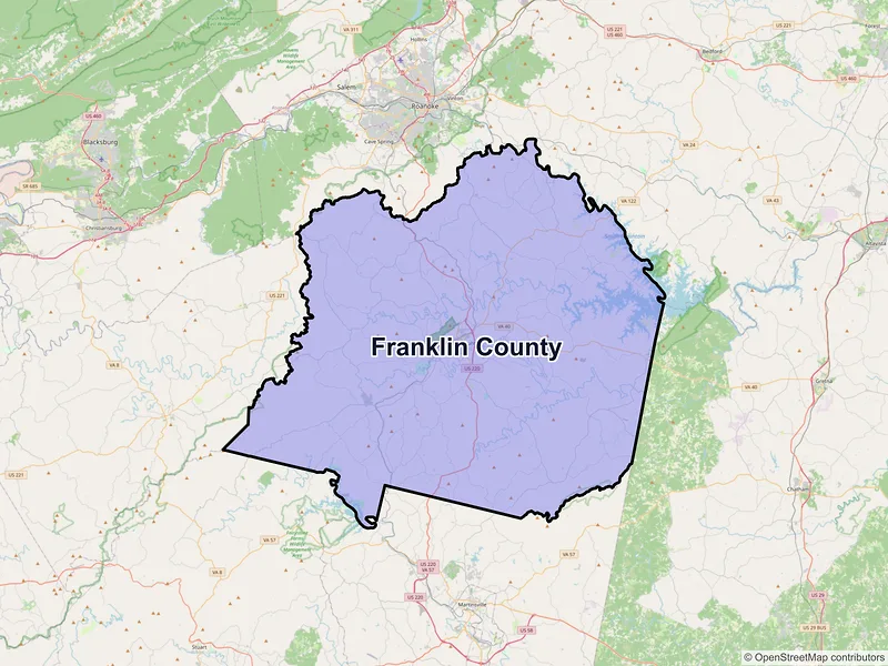 Map of Franklin County, Virginia and ZIP codes