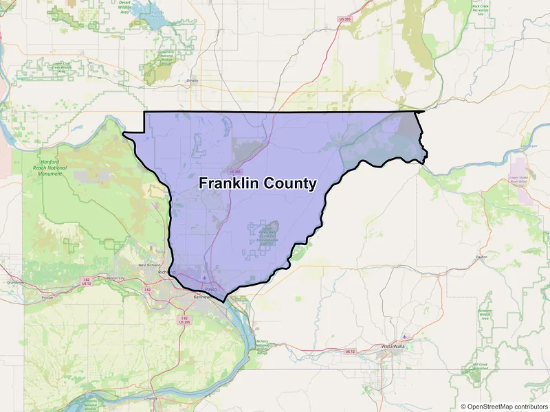 Map of Franklin County, Washington and ZIP codes