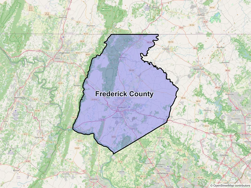 Map of Frederick County, Maryland and ZIP codes