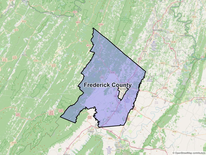 Map of Frederick County, Virginia and ZIP codes