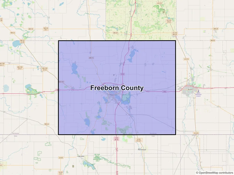 Map of Freeborn County, Minnesota and ZIP codes