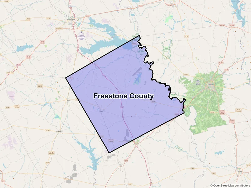 Map of Freestone County, Texas and ZIP codes