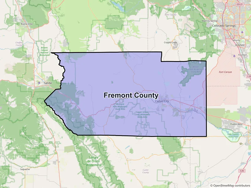 Map of Fremont County, Colorado and ZIP codes
