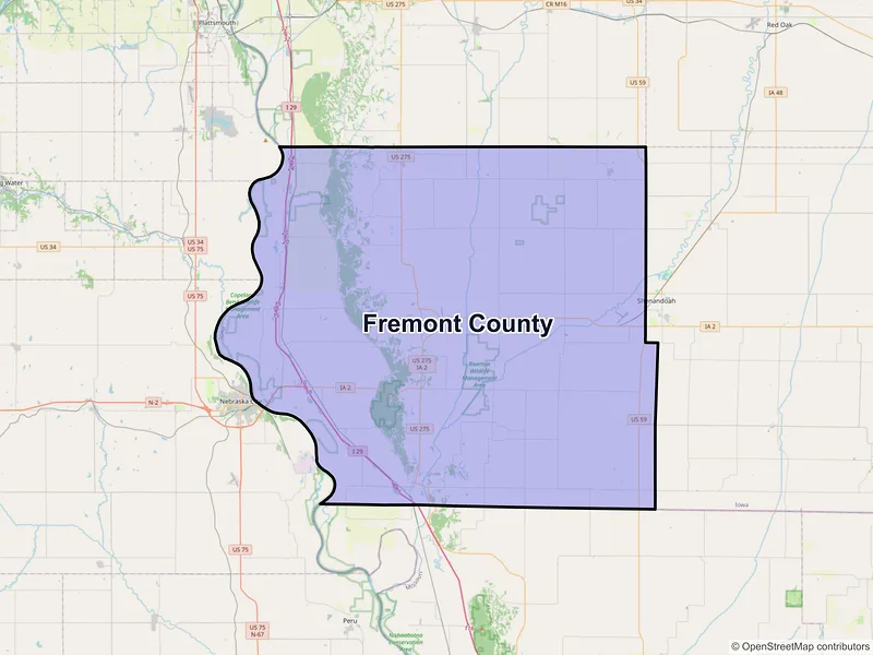 Map of Fremont County, Iowa and ZIP codes