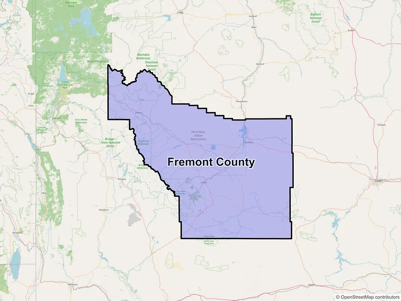 Map of Fremont County, Wyoming and ZIP codes