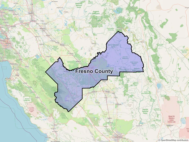 Map of Fresno County, California and ZIP codes