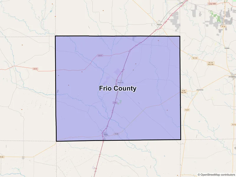 Map of Frio County, Texas and ZIP codes