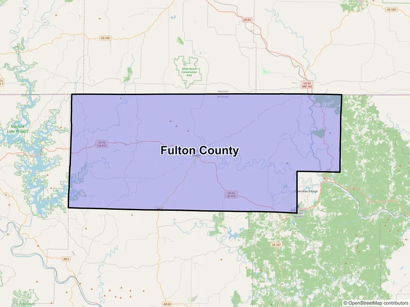 Map of Fulton County, Arkansas and ZIP codes