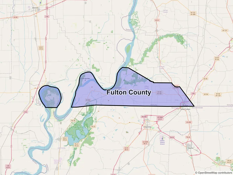 Map of Fulton County, Kentucky and ZIP codes