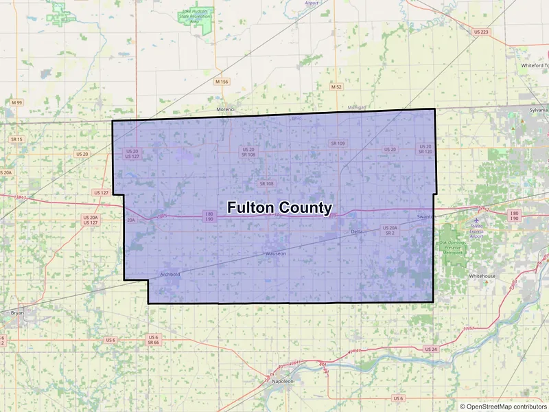 Map of Fulton County, Ohio and ZIP codes