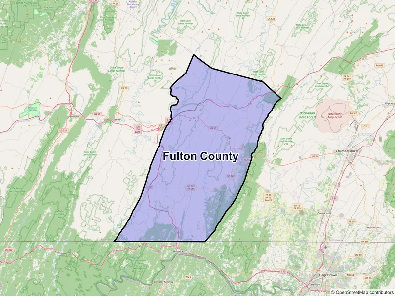 Map of Fulton County, Pennsylvania and ZIP codes
