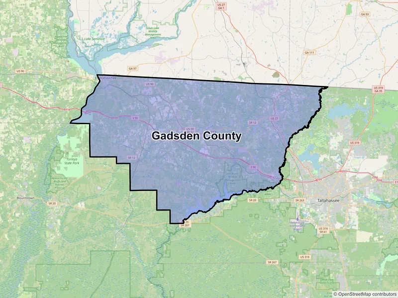 Map of Gadsden County, Florida and ZIP codes